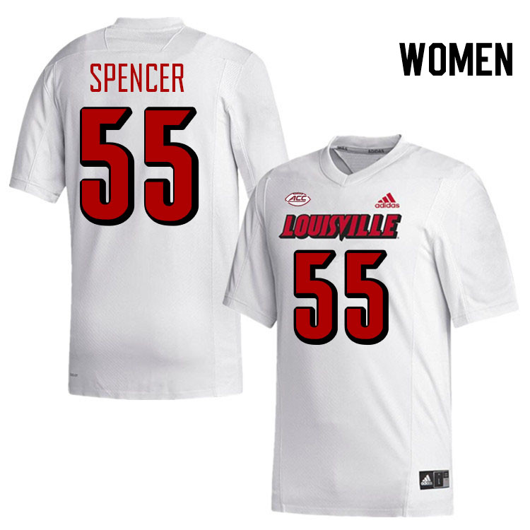 Women #55 William Spencer Louisville Cardinals College Football Jerseys Stitched-White